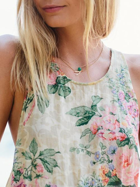 Floral Round Neck Backless Backless Maxi Dresses