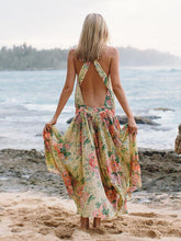 Load image into Gallery viewer, Floral Round Neck Backless Backless Maxi Dresses