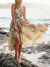 Load image into Gallery viewer, Floral Round Neck Backless Backless Maxi Dresses