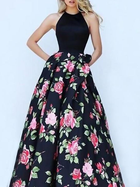 Floral Split-joint Backless Printing Maxi Dress