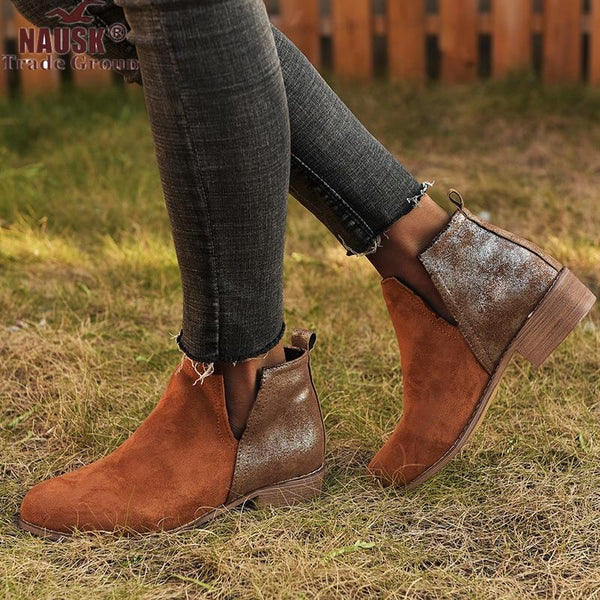 Women Shoes Retro High Heel Ankle Boots Female Block Mid Heels Casual Boot