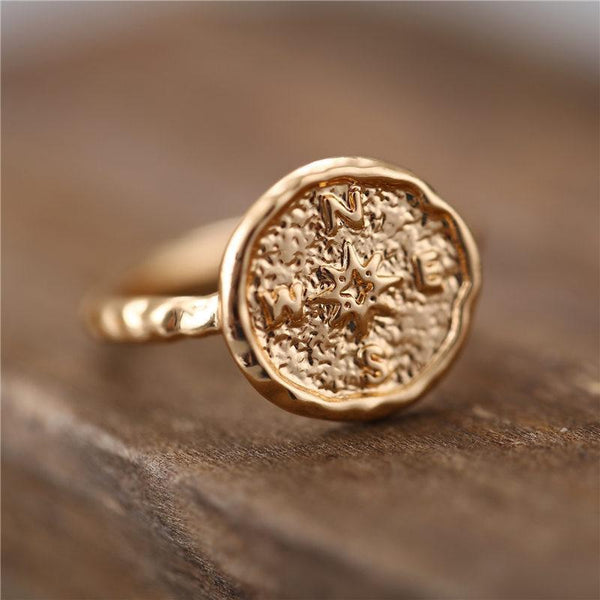 Vintage Compass Gold Silver Coin Rings Boho Finger Round Jewelry