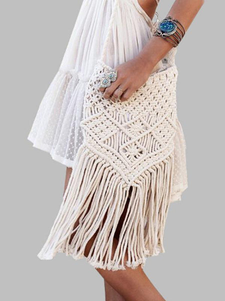 Handmade Cotton Knitting Bohemia Tassel Bag