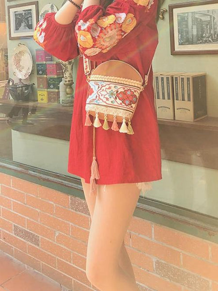 Holiday ethnic style retro embroidery Sen small crossbody bag