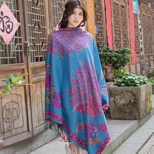 National Style Thickened Phoenix Double-sided Jacquard Cashmere Square Scarf Ladies Air Conditioning Shawl Scarf Dual-use.