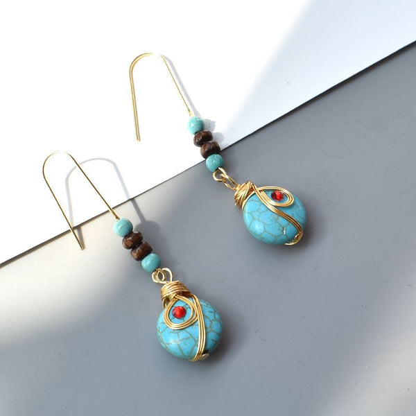 Ethnic Turquoise Earrings Feature Copper Wire Handmade Tibetan Earrings Retro Earrings Ear Clip Earrings