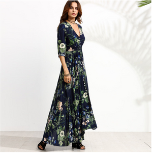Women Single-Breasted Mid Sleeves Printed Maxi Dress