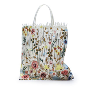 New Mesh Full Hand Embroidered Flower Shoulder Bag Handheld Lace Tote Bag Art Antique Bag