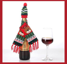 Load image into Gallery viewer, Christmas Knitted Scarf Hat Christmas Wine Bottle Set