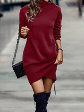 Load image into Gallery viewer, Solid color new high neck long sleeves crossover hem short fashion dress