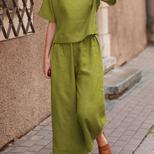 Load image into Gallery viewer, New linen casual loose solid color suit two-piece set