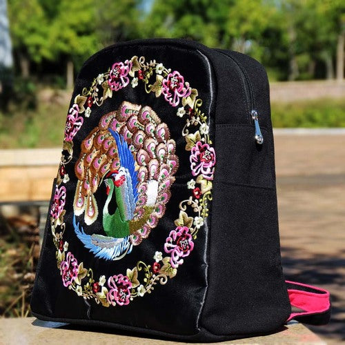 New National Style Embroidered backpack retro embroidered fashionable women's bag travel backpack canvas schoolbag