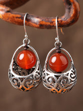 Load image into Gallery viewer, Red agate folk earrings silver earrings retro earrings with cheongsam sterling silver temperament earrings