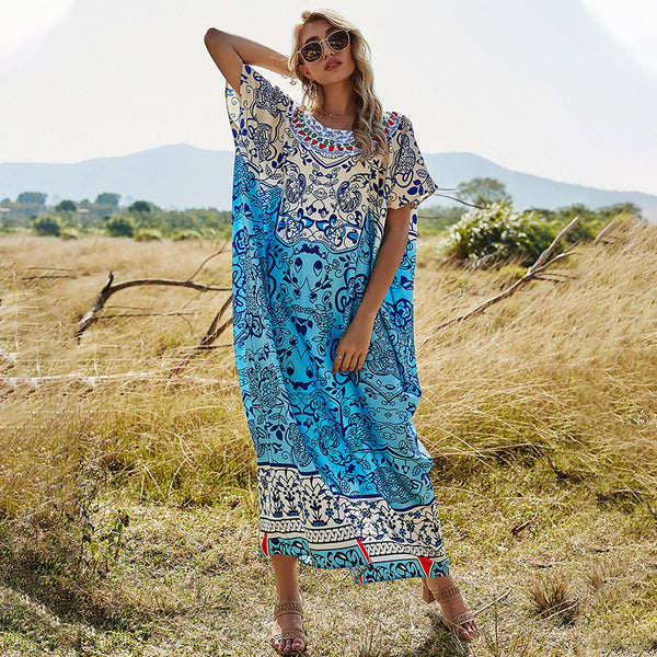 Women's Loose-fitting Large-size Print Dress Casual Blouse Dress