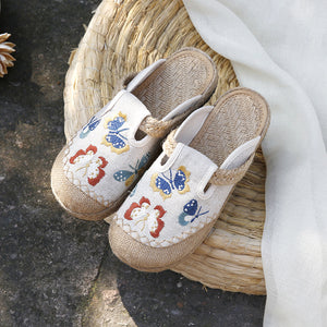 Ethnic fashion women's cloth shoes slippers  antique embroidered women's shoes one step on hand woven shoes