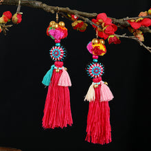 Load image into Gallery viewer, Retro national style contrast color pommel Earrings exaggerated personality Bohemian holiday long tassel temperament Earrings women