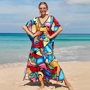 Printed beach skirt loose robe seaside holiday bikini swimsuit smock sunscreen blouse women