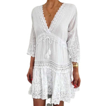 Load image into Gallery viewer, V-neck print seven-sleeve hollow sexy dress