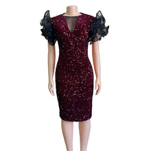 Load image into Gallery viewer, New velvet sequin mesh stitching package hip dress skirt dress
