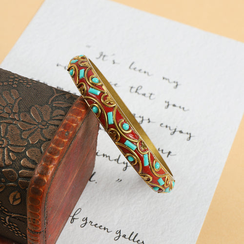 Tibetan Nepalese Bracelet National Style Retro Pure Copper Inlaid Turquoise Tibetan Handmade Bracelet