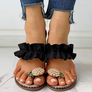 Pineapple Rhinestone sandals women wear flat bottomed women's shoes