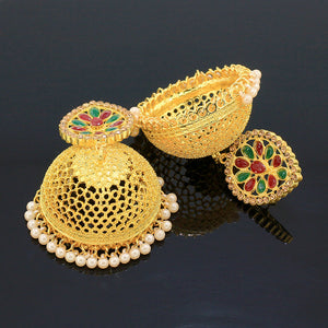 New Nepalese National Style Gold-plated Earrings Bell Pearl Earrings Inlaid with Colored Diamond Palace Retro Earrings