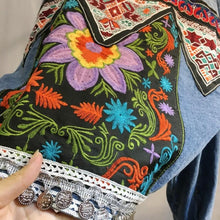 Load image into Gallery viewer, Bohemian Back Embroidery Fold-over Collar Jeans Jacket Long Sleeve Coat
