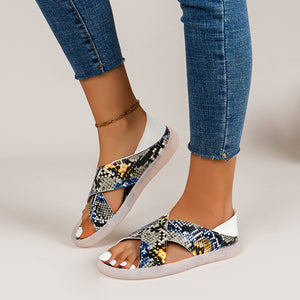 Two-Wear Cross Snake Print Sandals
