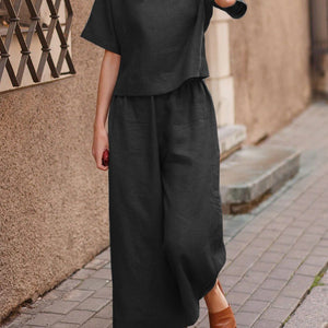 New linen casual loose solid color suit two-piece set