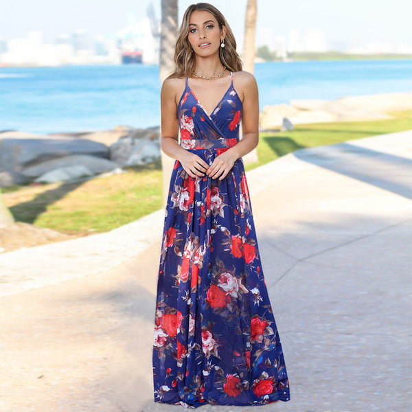 Floral Sling Long Dress Fashion Slim Fit Slim Dress