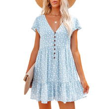 Load image into Gallery viewer, V-neck buttons, small florals, short sleeves, loose casual dress, women&#39;s wear