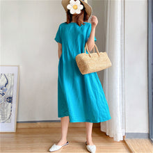 Load image into Gallery viewer, Cotton and linen solid color plus size dress women&#39;s summer loose Japanese mid-length skirt women