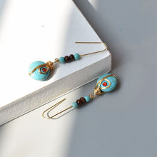 Load image into Gallery viewer, Ethnic Turquoise Earrings Feature Copper Wire Handmade Tibetan Earrings Retro Earrings Ear Clip Earrings