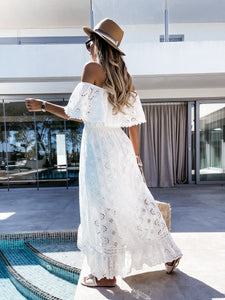 Bohemian lace dress white beach skirt new style Strapless one shoulder sexy dress women