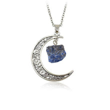 Load image into Gallery viewer, Natural stone crystal necklace vintage moon alloy sweater chain