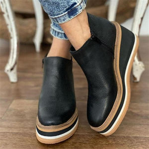 New autumn viscose shoes casual round head thick heel spot solid color low help British solid color fashion boots.