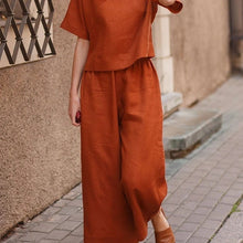 Load image into Gallery viewer, New linen casual loose solid color suit two-piece set