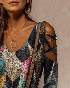 mini leopard print spring long-sleeved round collar print T-shirt girl