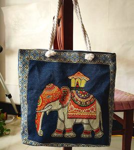 Double-sided Ethnic Style Embroidery Bag Women's Live Embroidery Peacock Elephant Canvas Bag