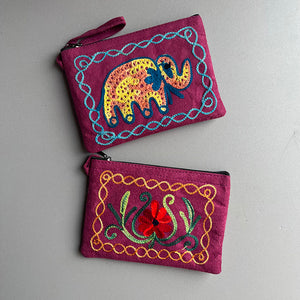 Nepali Hand-embroidered Suede Ethnic Style Mini Coin Purse Pocket Card Bag Short Fabric Coin Bag