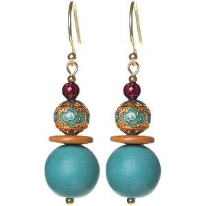 Original Design Antique Earrings Female Turquoise Show White Retro Atmosphere Earrings with No Pierced Ears Advanced Exquisite