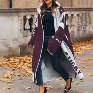 Women's fashionable long printed woolen coat