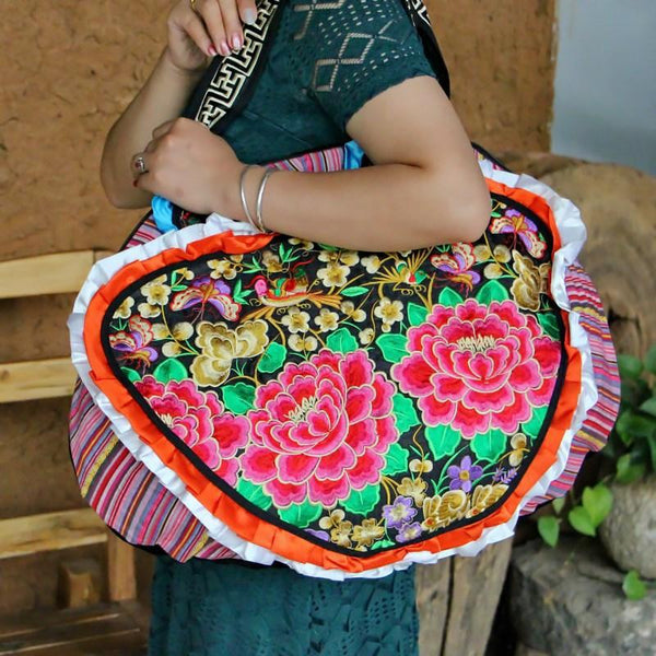 National wind bag Tibetan embroidery Big bag lady hand bag