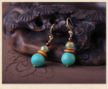 Load image into Gallery viewer, Original Design Antique Earrings Female Turquoise Show White Retro Atmosphere Earrings with No Pierced Ears Advanced Exquisite