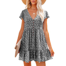 Load image into Gallery viewer, V-neck buttons, small florals, short sleeves, loose casual dress, women&#39;s wear