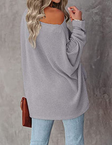 New knitted bat long-sleeved solid color top women's