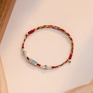 Original 925 sterling silver Koi fish bracelet women's autumn red rope weaving vintage small gift anklet
