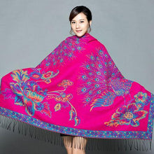 Load image into Gallery viewer, National Style Thickened Phoenix Double-sided Jacquard Cashmere Square Scarf Ladies Air Conditioning Shawl Scarf Dual-use.