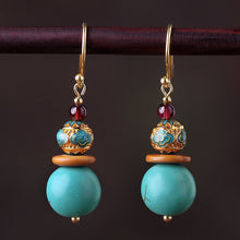 Load image into Gallery viewer, Original Design Antique Earrings Female Turquoise Show White Retro Atmosphere Earrings with No Pierced Ears Advanced Exquisite