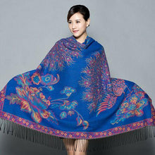 Load image into Gallery viewer, National Style Thickened Phoenix Double-sided Jacquard Cashmere Square Scarf Ladies Air Conditioning Shawl Scarf Dual-use.